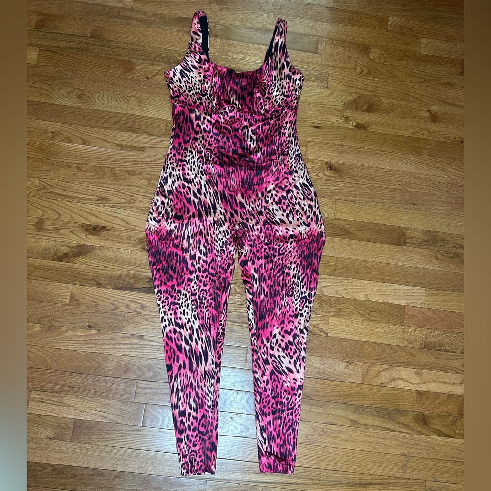 YITTY Pink and Black Animal Print Jumpsuit